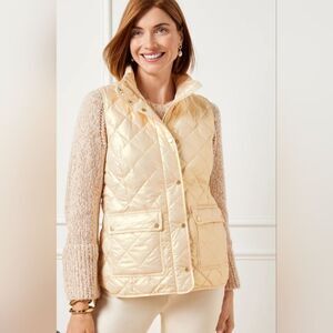 Talbots Pearlized Cloud Dancer Quilted Down Puffer Vest Size M